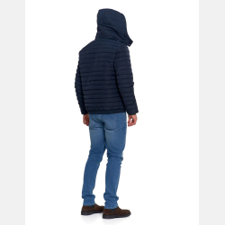 GRANATOWA pikowana MĘSKA KURTKA z odpinanym kapturem MORAJ